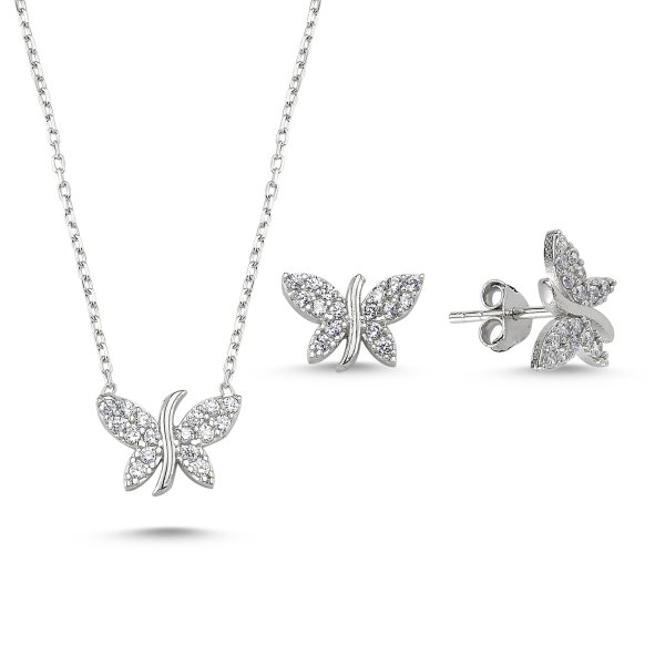 Set argint 925 rodiat cu fluturi si zirconii albe - Be Nature STU0002 [1]